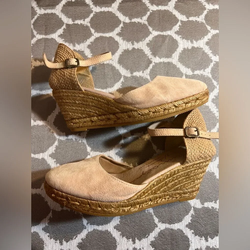 Tan Espadrille Wedge Shoes with Jute Heel Anthropologie brand Gainno md in Spain